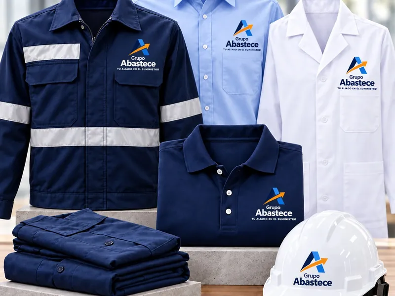 Casaca, camisa, mandil, polo y pantalón de trabajo bordados con el logotipo Grupo Abastece